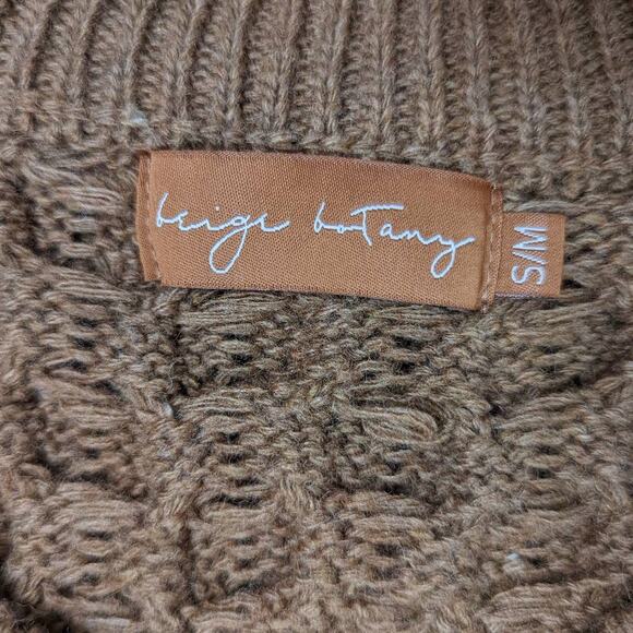 Beige Botany Cable Knit Open Back Wool Blend Sweater Brown Size Small - Picture 4 of 13